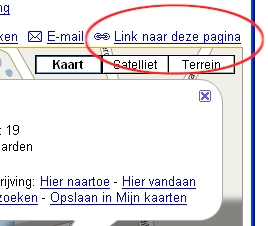 Google Maps - link naar de pagina waar de lokatie zoals nu getoond opent